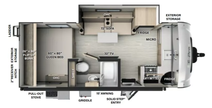 21' 2024 Forest River Flagstaff E-Pro E20FKS w/Slide - Bunk House Floorplan