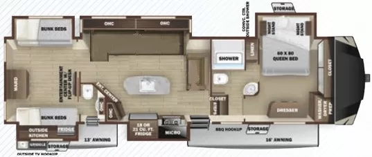 39' 2020 Highland RV Mesa Ridge 427BHS w/5 Slides - Bunk House Floorplan