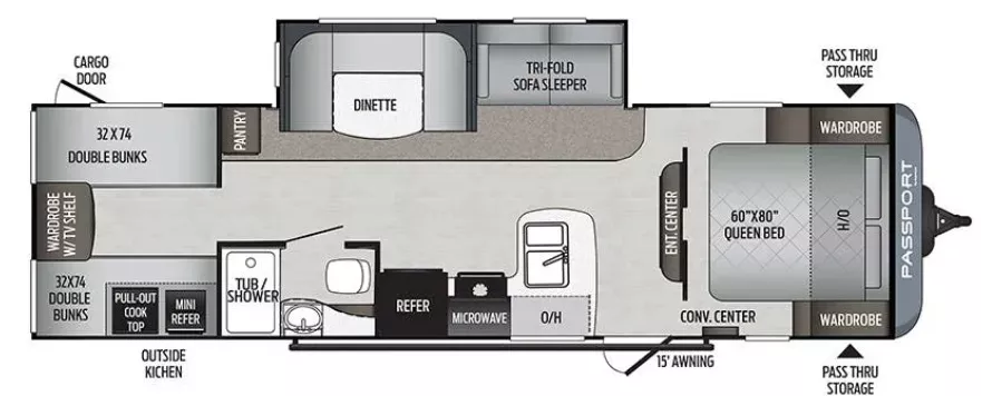32' 2021 Keystone Passport Sl 292BH w/Slide - Bunk House Floorplan