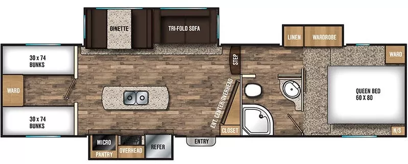 37' 2018 Forest River Coachmen Chapparal Lite 29BH w/3 Slides Floorplan