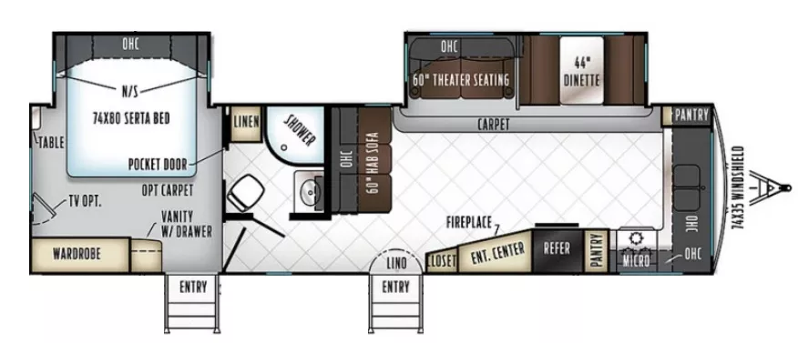 35' 2018 Forest River Rockwood Signature Ult Lite 8335BSS w/2 Slides Floorplan