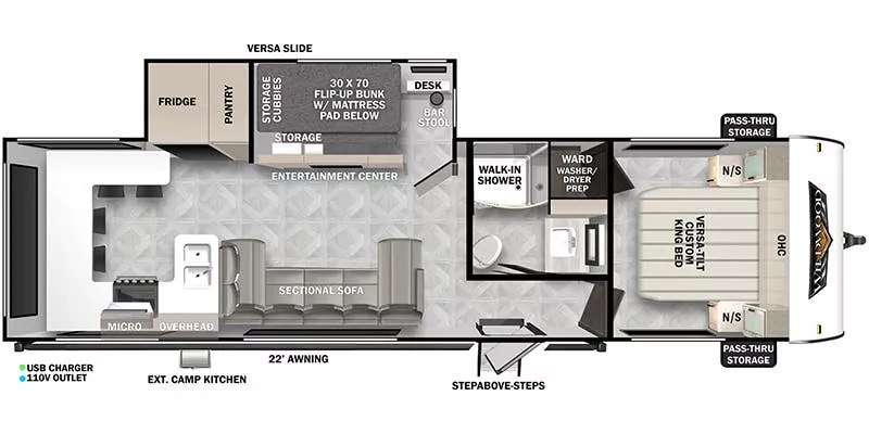 34' 2024 Forest River Wildwood View 29VIEW w/Slide - Bunk House Floorplan
