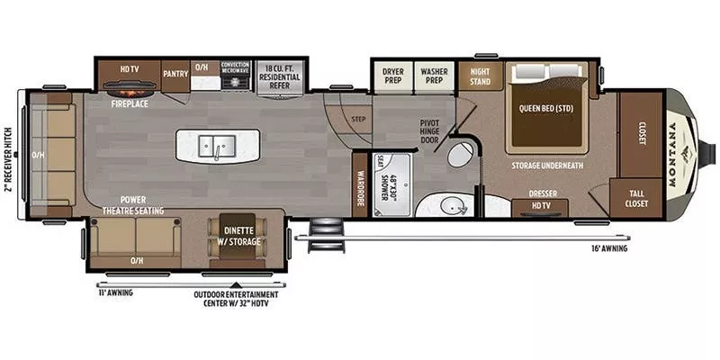 40' 2019 Keystone Montana 3721RL w/3 Slides Floorplan