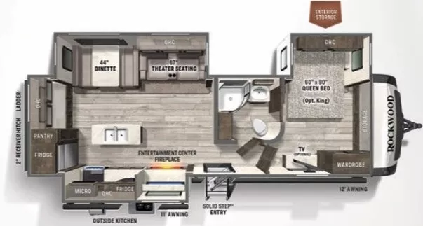 33' 2022 Forest River Rockwood Ultra Lite 2720IK w/3 Slides Floorplan