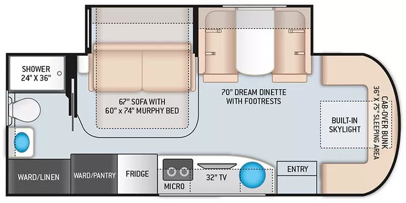 25' 2023 Thor Delano Series 24FB w/Slide Floorplan