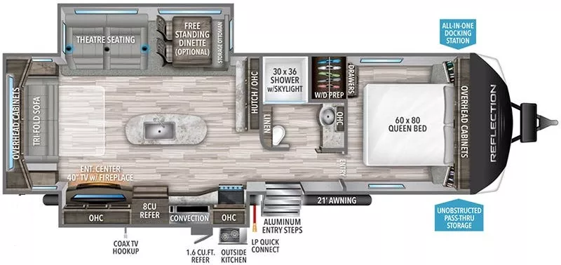 33' 2020 Grand Design Reflection 297RSTS w/2 Slides Floorplan