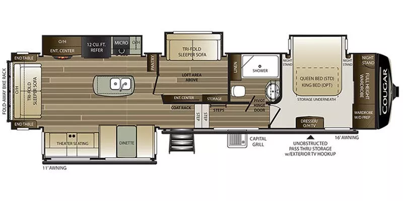 40' 2018 Keystone Cougar 368MBI w/4 Slides Floorplan