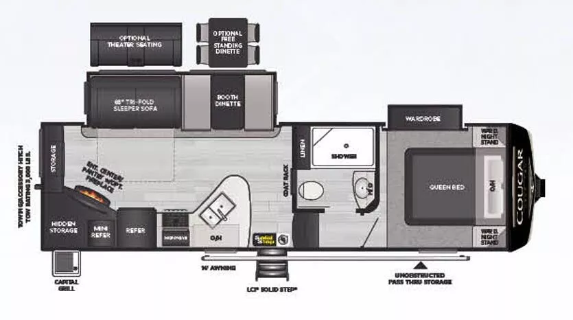 30' 2022 Keystone Cougar 25RES w/2 Slides Floorplan