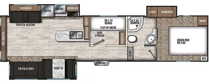 36' 2019 Forest River Coachmen Chaparral Lite 30BHS w/3 Slides - Bunk House Floorplan