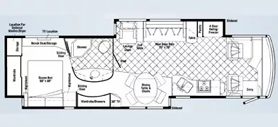 39' 2008 Winnebago Tour 40TD 400hp Cummins w/2 Slides Floorplan