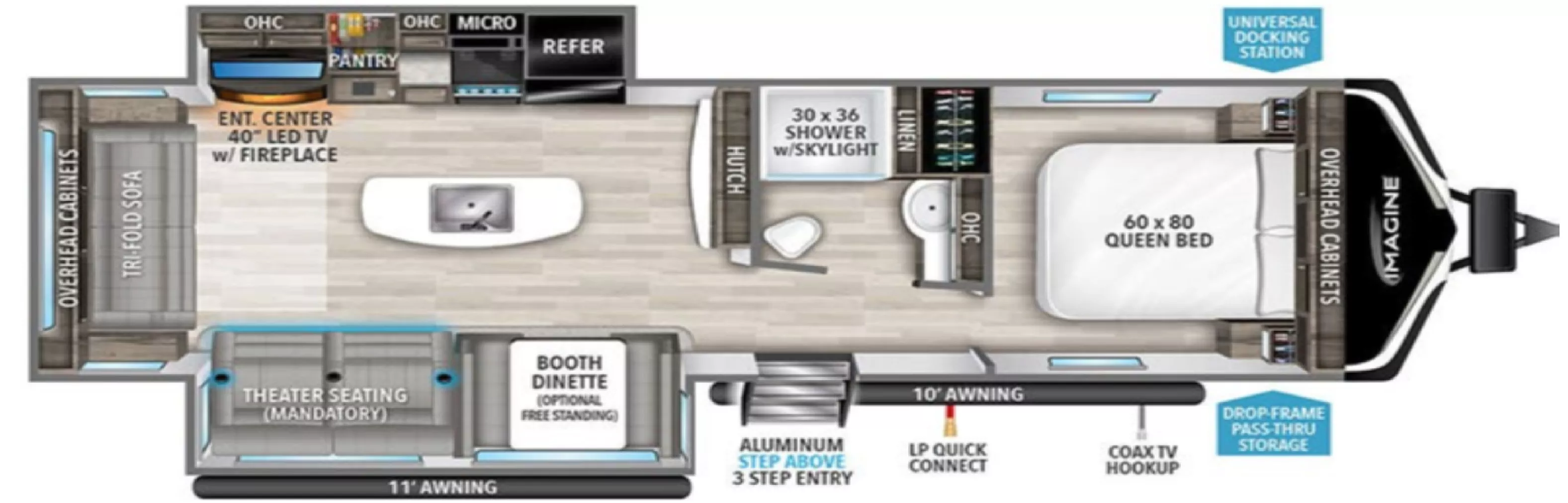 34' 2024 Grand Design Imagine 2970RL w/2 Slides Floorplan
