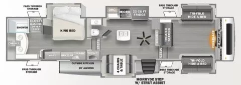 42' 2021 Forest River Sandpiper 391FLRB w/5 Slides Floorplan