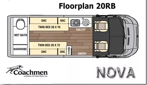 20' 2023 Coachmen Nova 20RB Floorplan