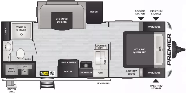 27' 2023 Keystone Bullet Premier 23RBPR w/Slide Floorplan