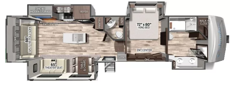 43' 2022 Forest River Columbus C-Series 383FBC w/4 Slides Floorplan