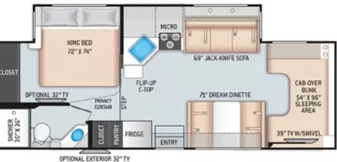 30' 2022 Thor Chateau Series 27R w/Slide Floorplan