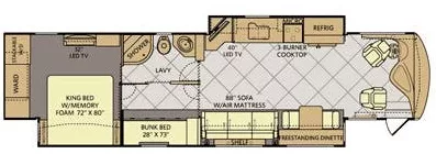 41' 2014 Fleetwood Discovery 40G 380hp Cummins w/3 Slides - Bunk House Floorplan