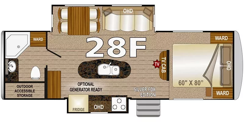 30' 2019 Northwood Artic Fox Silver Fox 28F w/2 Slides Floorplan