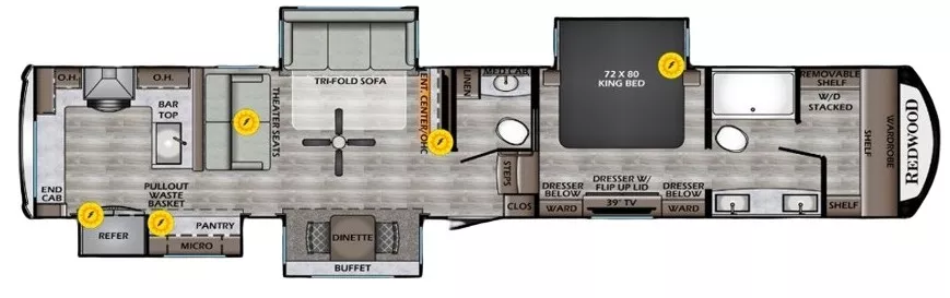 42' 2022 Crossroads Redwood 4001LK w/4 Slides Floorplan