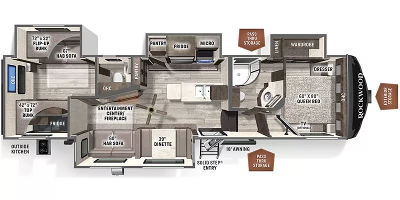 36' 2022 Forest River Rockwood Ultra Lite 2892RB w/4 Slides - Bunk House Floorplan