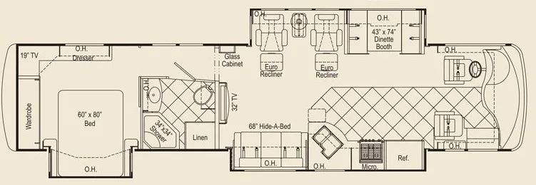 40' 2008 Damon Tuscany 4076 360hp Cummins w/3 Slides Floorplan