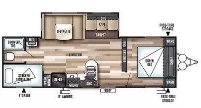 30' 2017 Forest River Wildwood 28DBUD w/Slide - Bunk House Floorplan