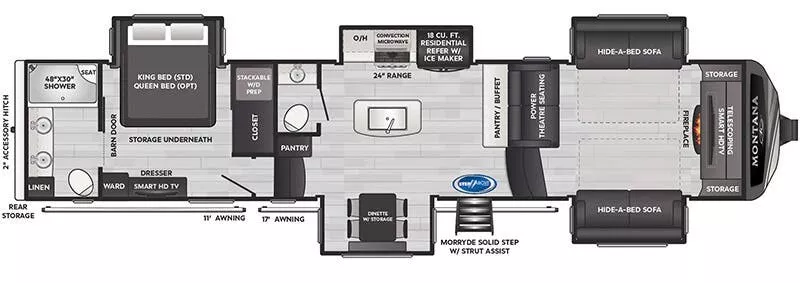 41' 2024 Keystone Montana Legacy 3761 w/5 Slides Floorplan