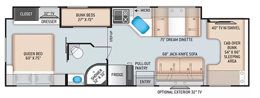 32' 2021 Thor Chateau 31E w/Slide - Bunk House Floorplan