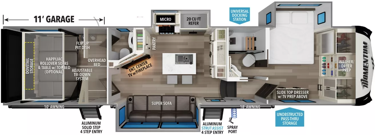 38' 2021 Grand Design Momentum 351M w/3 Slides & Generator  - Toy Hauler Floorplan