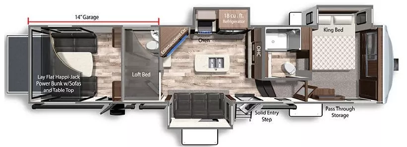 42' 2022 Dutchmen Voltage 3845 w/3 Slides & Generator  - Toy Hauler Floorplan
