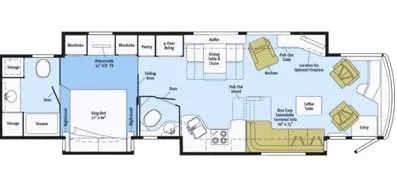 43' 2013 Winnebago Tour 42QD 450hp Cummins w/3 Slides Floorplan