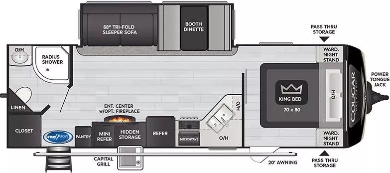 29' 2022 Keystone Cougar Half-Ton 26RBS w/Slide Floorplan