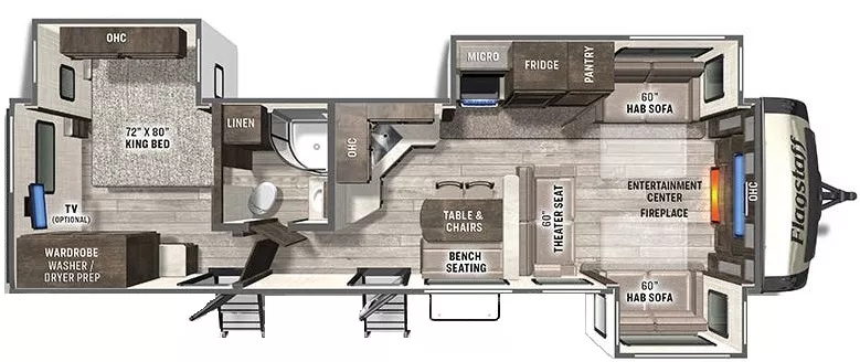 36' 2021 Forest River Flagstaff Classic 832FLSB w/3 Slides Floorplan