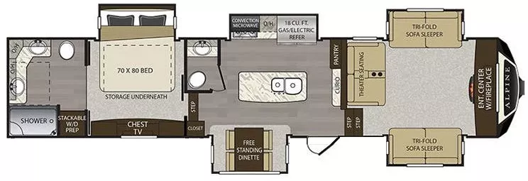 41' 2019 Keystone Alpine 3701FL w/5 Slides Floorplan