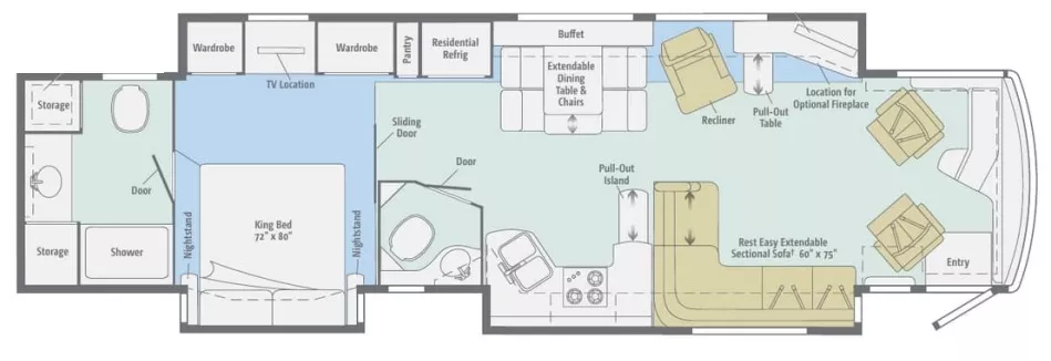 42' 2013 Winnebago Tour 42QD 450hp Cummins w/3 Slides Floorplan