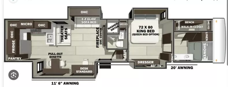 42' 2021 Forest River Riverstone Legacy 39RKFB w/3 Slides Floorplan