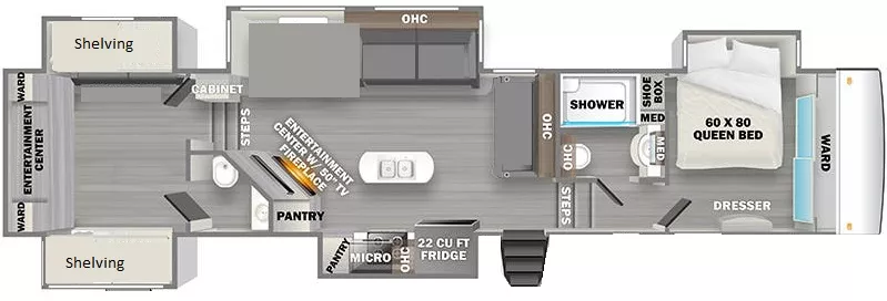 43' 2022 Forest River Sierra Luxury 388BHRD w/5 Slides Floorplan