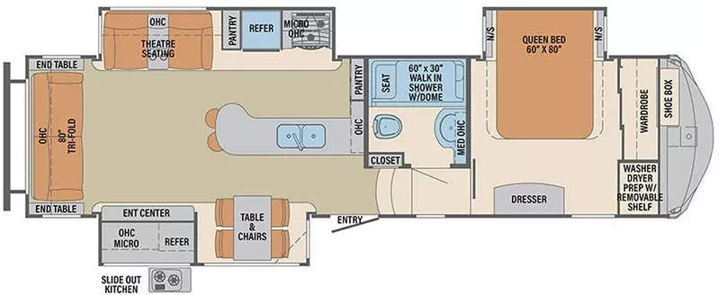 36' 2019 Forest River Palomino Columbus 298RL w/3 Slides Floorplan