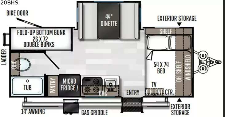 21' 2020 Forest River Rockwood Geo Pro G20BHS w/Slide - Bunk House Floorplan