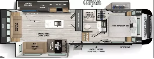 35' 2022 Forest River Impression 280RL w/3 Slides Floorplan