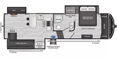 32' 2021 Keystone High Country 281CK w/3 Slides Floorplan