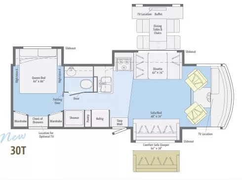 31' 2012 Winnebago Vista 30T w/3 Slides Floorplan