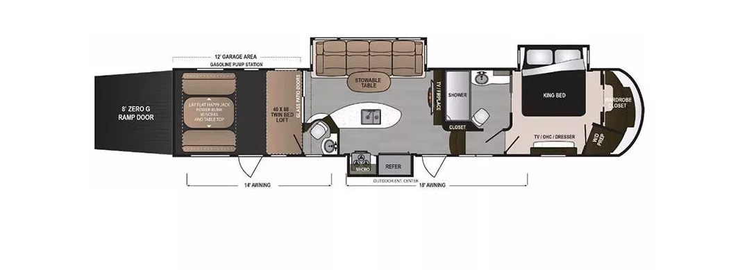 40' 2017 Dutchmen Voltage 3995 w/3 Slides - Toy Hauler Floorplan