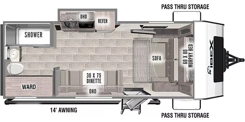 21' 2023 Forest River Ibex 19RBM w/Slide Floorplan