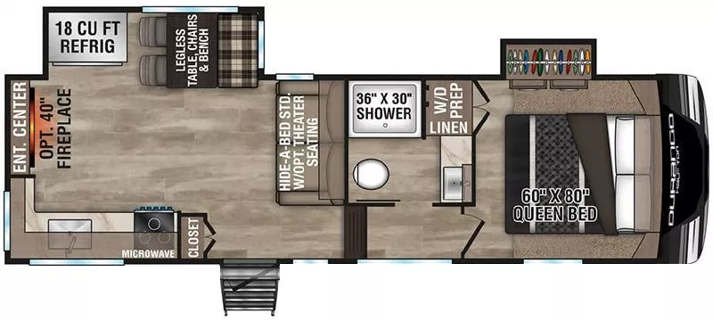 29' 2024 K-Z Durango Half Ton 250RED w/2 Slides Floorplan