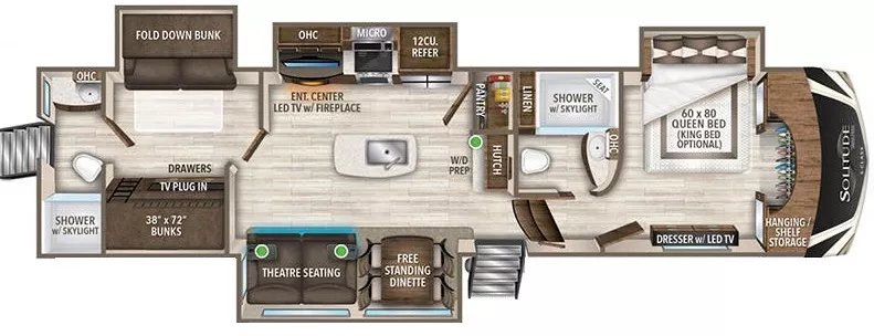 40' 2021 Grand Design Solitude S Class 3950BH-R w/4 Slides Floorplan