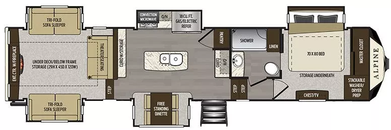 41' 2019 Keystone Alpine 3851RD w/5 Slides Floorplan