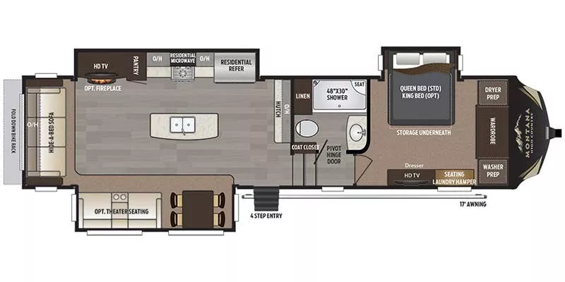 35' 2018 Keystone Montana High Country 353RL w/3 Slides Floorplan
