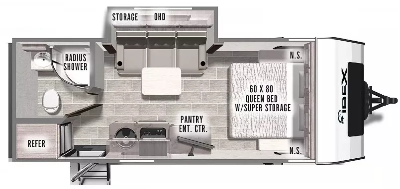 23' 2021 Forest River Ibex 19QBS w/Slide Floorplan