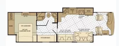 38' 2011 Fleetwood Expedition 38B 360hp Cummins w/2 Slides - Bunk House Floorplan